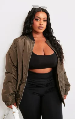 PrettyLittleThing Bomber Jackets*Plus Ribbed Neck Bomber Jacket