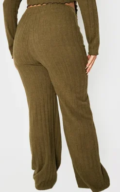 New PrettyLittleThing Plus Soft Touch Ribbed Flares Khaki