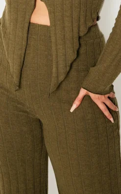 New PrettyLittleThing Plus Soft Touch Ribbed Flares Khaki