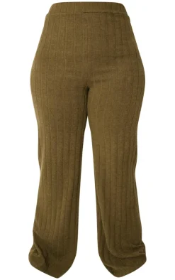 New PrettyLittleThing Plus Soft Touch Ribbed Flares Khaki