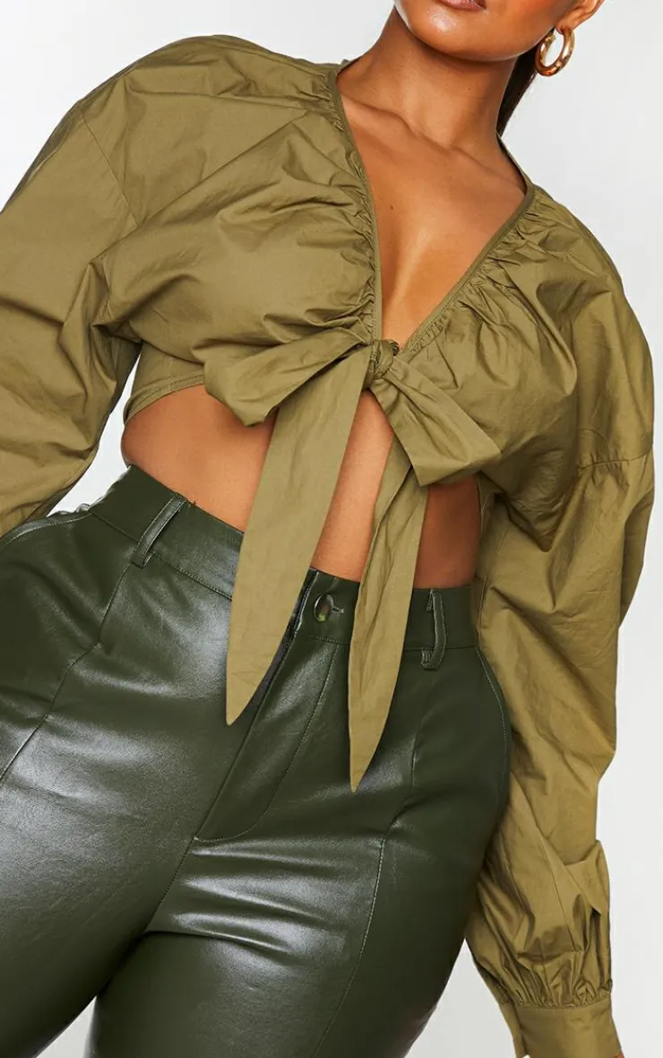PrettyLittleThing Blouses*Plus Tie Front Ruched Blouse