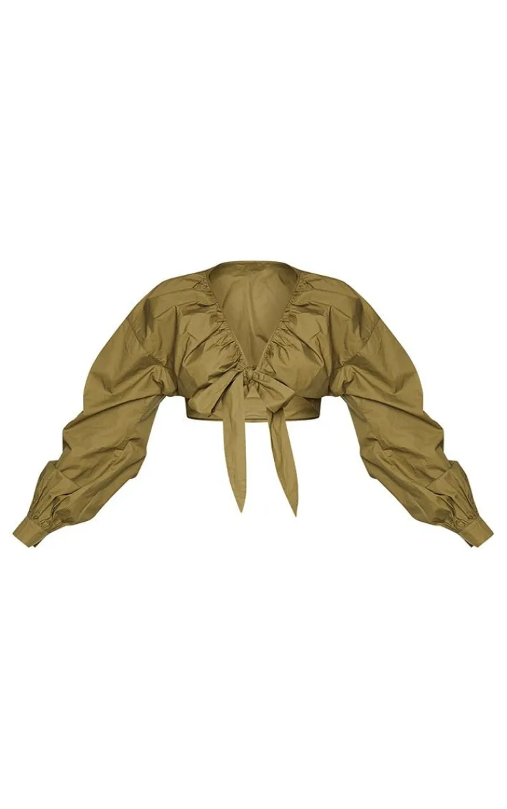 PrettyLittleThing Blouses*Plus Tie Front Ruched Blouse