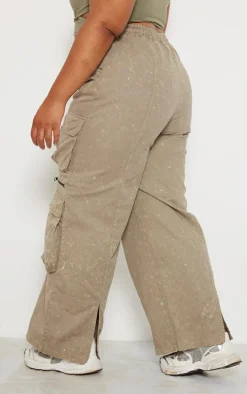 Plus Khaki Washed Cargo Pants