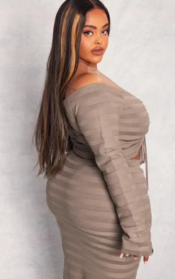 PrettyLittleThing Knitted Tops*Plus Wide Rib Knit Ruched Front Top