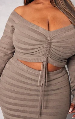 PrettyLittleThing Knitted Tops*Plus Wide Rib Knit Ruched Front Top