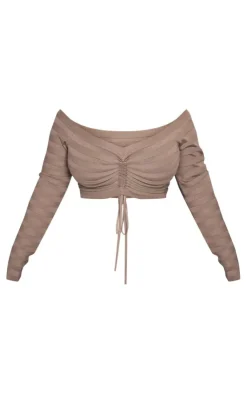 PrettyLittleThing Knitted Tops*Plus Wide Rib Knit Ruched Front Top