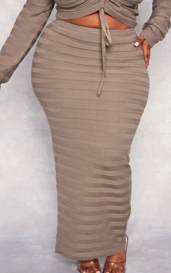 Outlet PrettyLittleThing Plus Wide Rib Knit Maxi Skirt Khaki