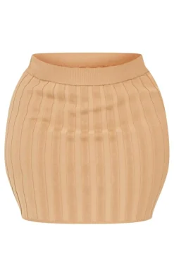 New PrettyLittleThing Plus Wide Rib Knit Mini Skirt Latte