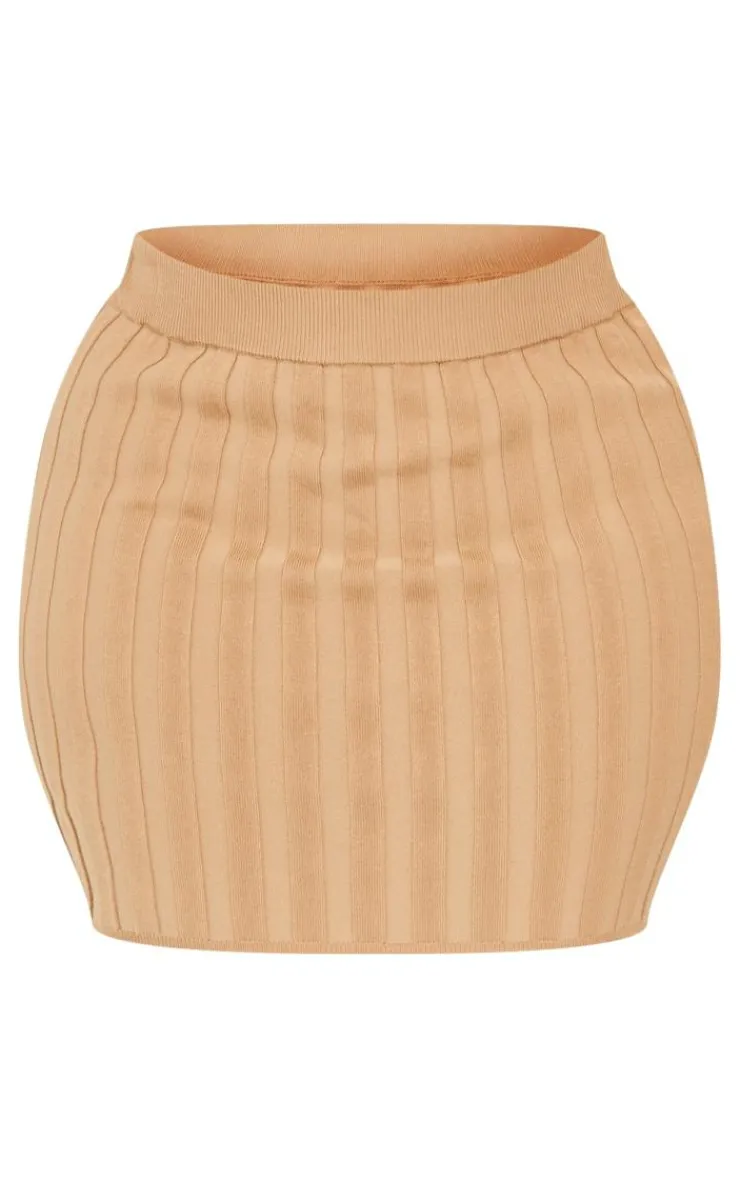 New PrettyLittleThing Plus Wide Rib Knit Mini Skirt Latte