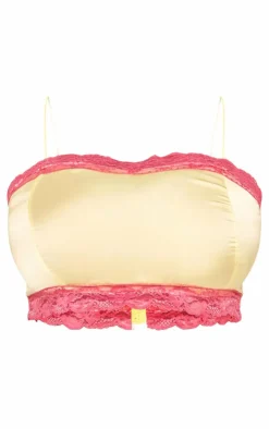 Best PrettyLittleThing Plus Lace Detail Cropped Satin Top Lemon