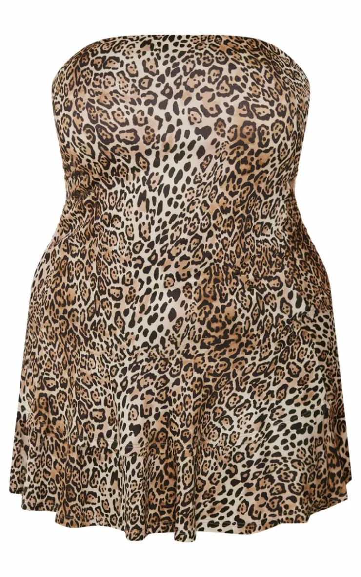Plus Print Bandeau Puffball Mini Dress-PrettyLittleThing Outlet