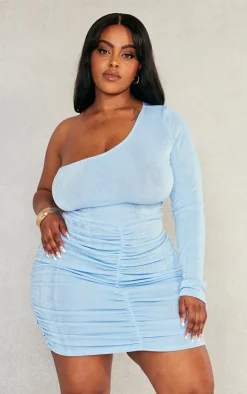 Plus Acetate Slinky One Shoulder Bodycon Dress-PrettyLittleThing