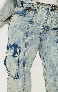 Best PrettyLittleThing Plus Pocket Detail Cargo Wide Leg Jeans Light Blue Acid Wash