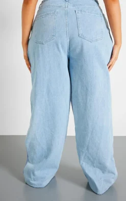 Sale PrettyLittleThing Plus Denim Contrast Tailored Wide Leg Pants Light Blue