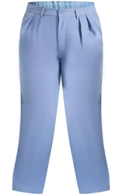 Sale PrettyLittleThing Plus Denim Contrast Tailored Wide Leg Pants Light Blue