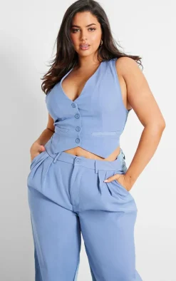 Clearance PrettyLittleThing Plus Denim Contrast Tailored Vest Light Blue