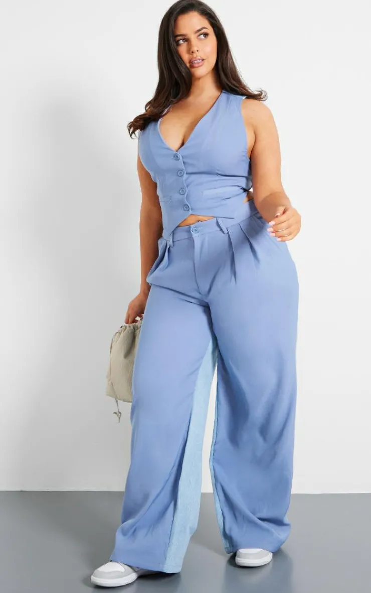 Clearance PrettyLittleThing Plus Denim Contrast Tailored Vest Light Blue