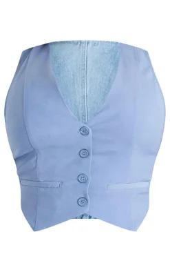 Clearance PrettyLittleThing Plus Denim Contrast Tailored Vest Light Blue