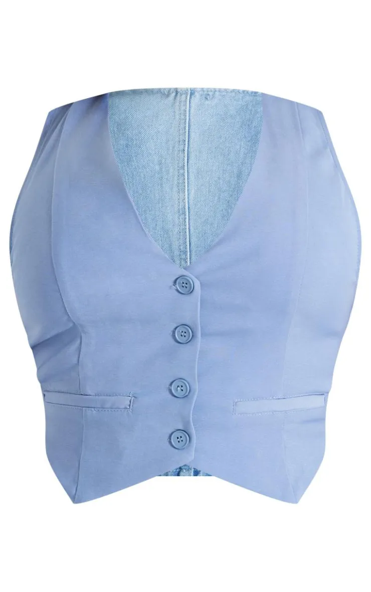 Clearance PrettyLittleThing Plus Denim Contrast Tailored Vest Light Blue