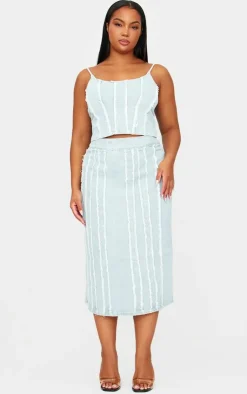 Clearance PrettyLittleThing Plus Frayed Seams Detail Denim Midaxi Skirt Light Blue