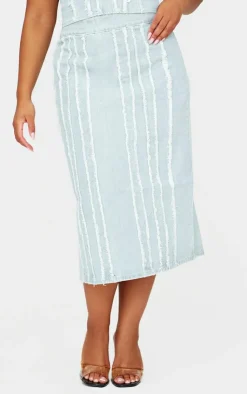 Clearance PrettyLittleThing Plus Frayed Seams Detail Denim Midaxi Skirt Light Blue