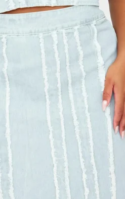 Clearance PrettyLittleThing Plus Frayed Seams Detail Denim Midaxi Skirt Light Blue