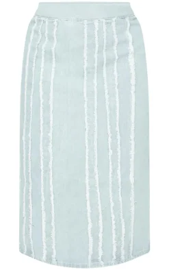 Clearance PrettyLittleThing Plus Frayed Seams Detail Denim Midaxi Skirt Light Blue