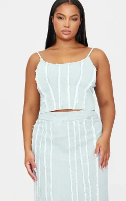 Best PrettyLittleThing Plus Frayed Seam Detail Denim Corset Light Blue