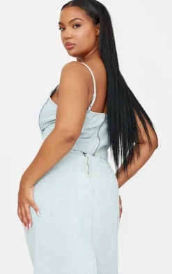 Best PrettyLittleThing Plus Frayed Seam Detail Denim Corset Light Blue