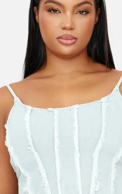 Best PrettyLittleThing Plus Frayed Seam Detail Denim Corset Light Blue