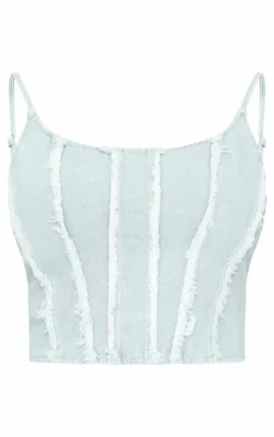 Best PrettyLittleThing Plus Frayed Seam Detail Denim Corset Light Blue