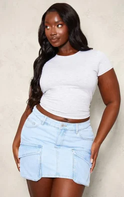 Plus Light Blue Oversized Pocket Detail Mini Skirt