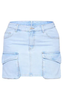 Plus Light Blue Oversized Pocket Detail Mini Skirt