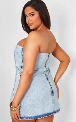 Plus Seam Fold Over Bust Detail Denim Dress-PrettyLittleThing Hot