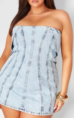 Plus Seam Fold Over Bust Detail Denim Dress-PrettyLittleThing Hot