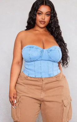 PrettyLittleThing Corsets*Plus Bandeau Denim Corset