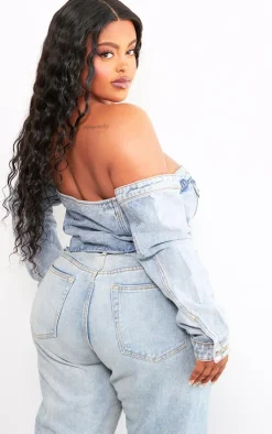 PrettyLittleThing Corsets*Plus Button Up Bardot Denim Corset