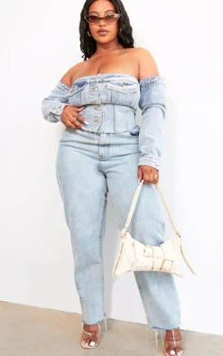 PrettyLittleThing Corsets*Plus Button Up Bardot Denim Corset