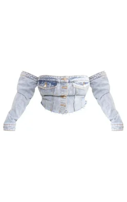 PrettyLittleThing Corsets*Plus Button Up Bardot Denim Corset
