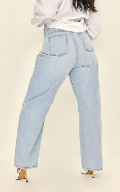 Plus Light Blue Wash High Rise Straight Leg Jeans
