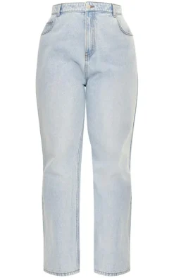 Plus Light Blue Wash High Rise Straight Leg Jeans