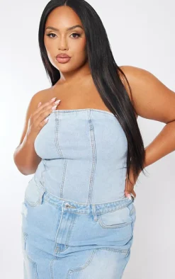 PrettyLittleThing Corsets*Plus Seam Detail Stretch Denim Corset