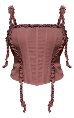Online PrettyLittleThing Plus Frill Chiffon Corset Light Brown