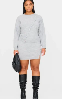 Best PrettyLittleThing Plus Asymmetric Fluffy Yarn Mini Skirt Light Grey