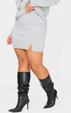 Best PrettyLittleThing Plus Asymmetric Fluffy Yarn Mini Skirt Light Grey