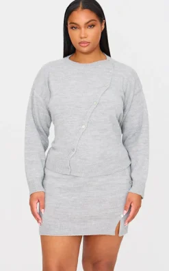 Best PrettyLittleThing Plus Asymmetric Fluffy Yarn Mini Skirt Light Grey
