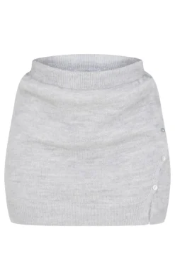 Best PrettyLittleThing Plus Asymmetric Fluffy Yarn Mini Skirt Light Grey