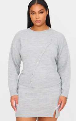 Hot PrettyLittleThing Plus Asymmetric Fluffy Yarn Cardigan Light Grey