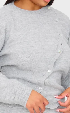 Hot PrettyLittleThing Plus Asymmetric Fluffy Yarn Cardigan Light Grey