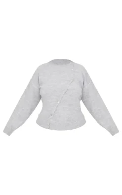 Hot PrettyLittleThing Plus Asymmetric Fluffy Yarn Cardigan Light Grey